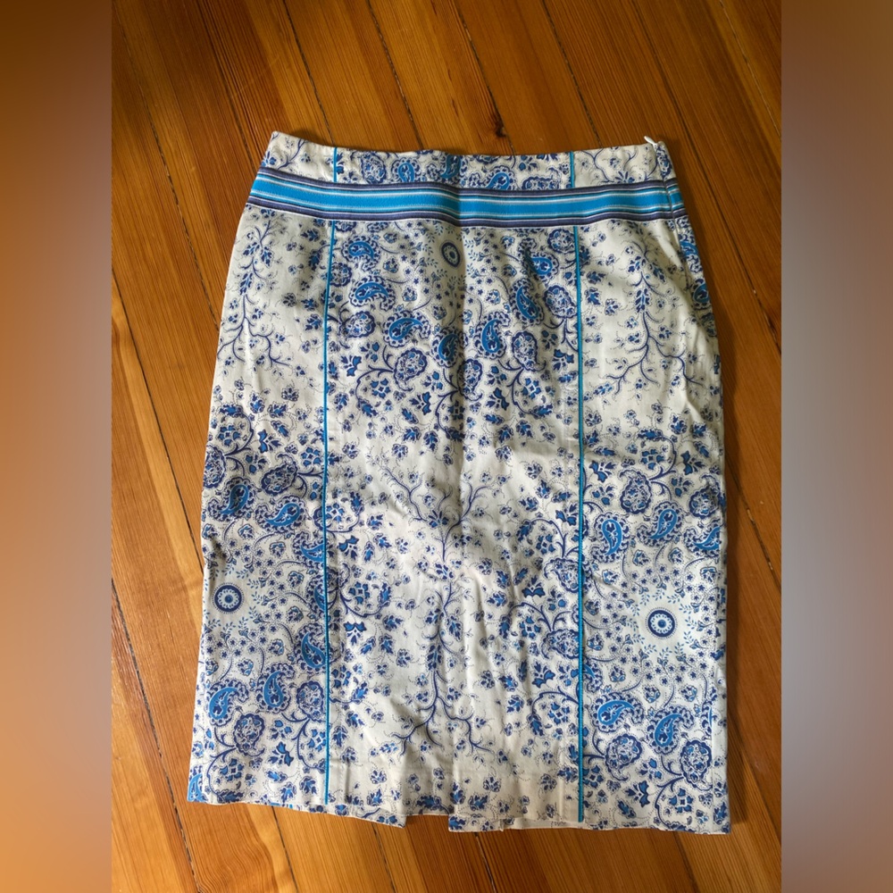 Y2K Les Copains Blue Floral Pencil cotton Skirt